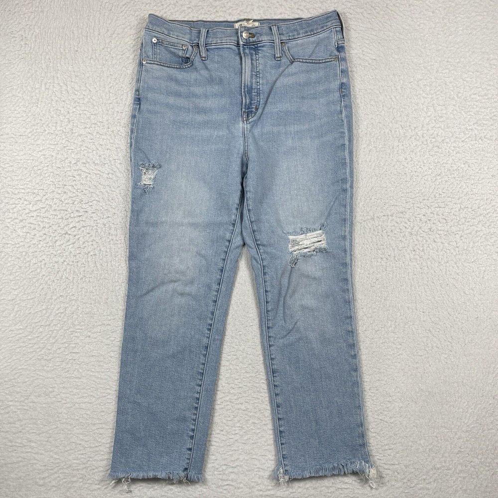 Madewell Jeans Womens 31 Blue Denim The Perfect Vintage Distressed Raw Hem Rodeo